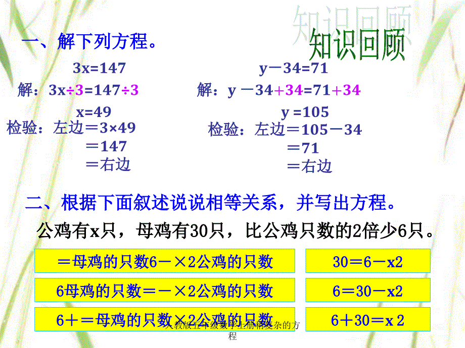 人教版五年级数学上册稍复杂的方程课件_第2页