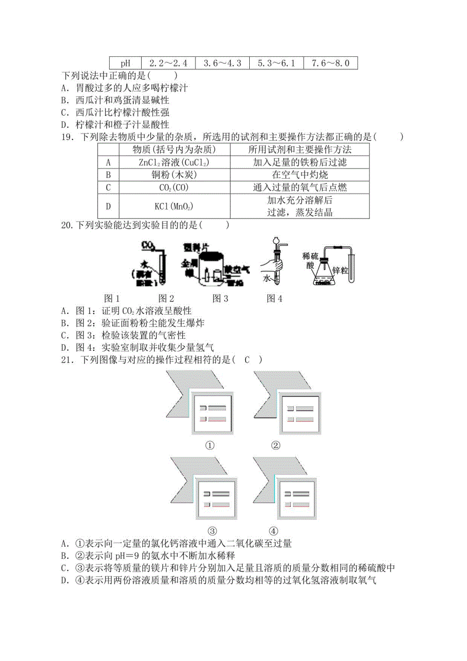 2021年衡阳市初中学业水平测试全真模拟化学试卷(一)_第4页
