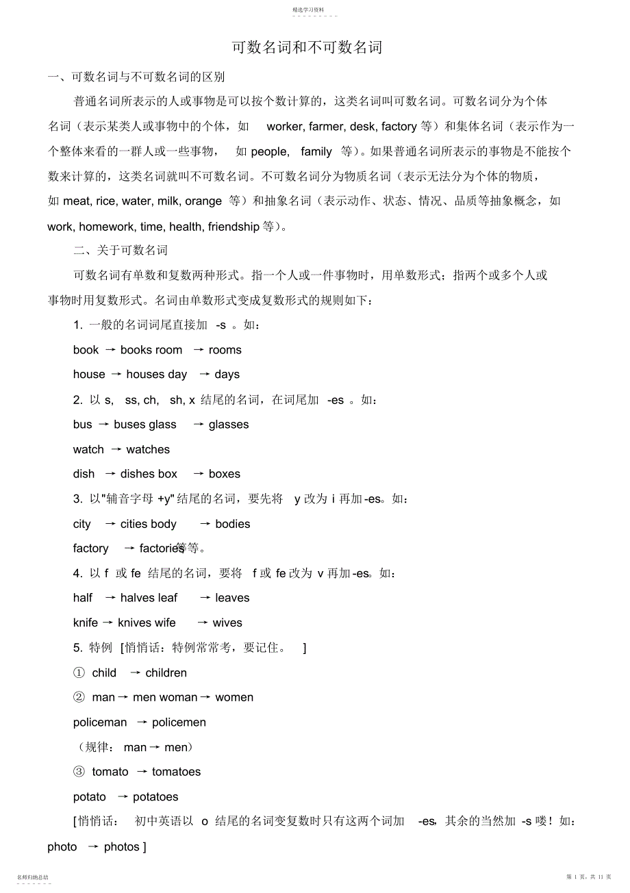 2022年可数名词和不可数名词_第1页