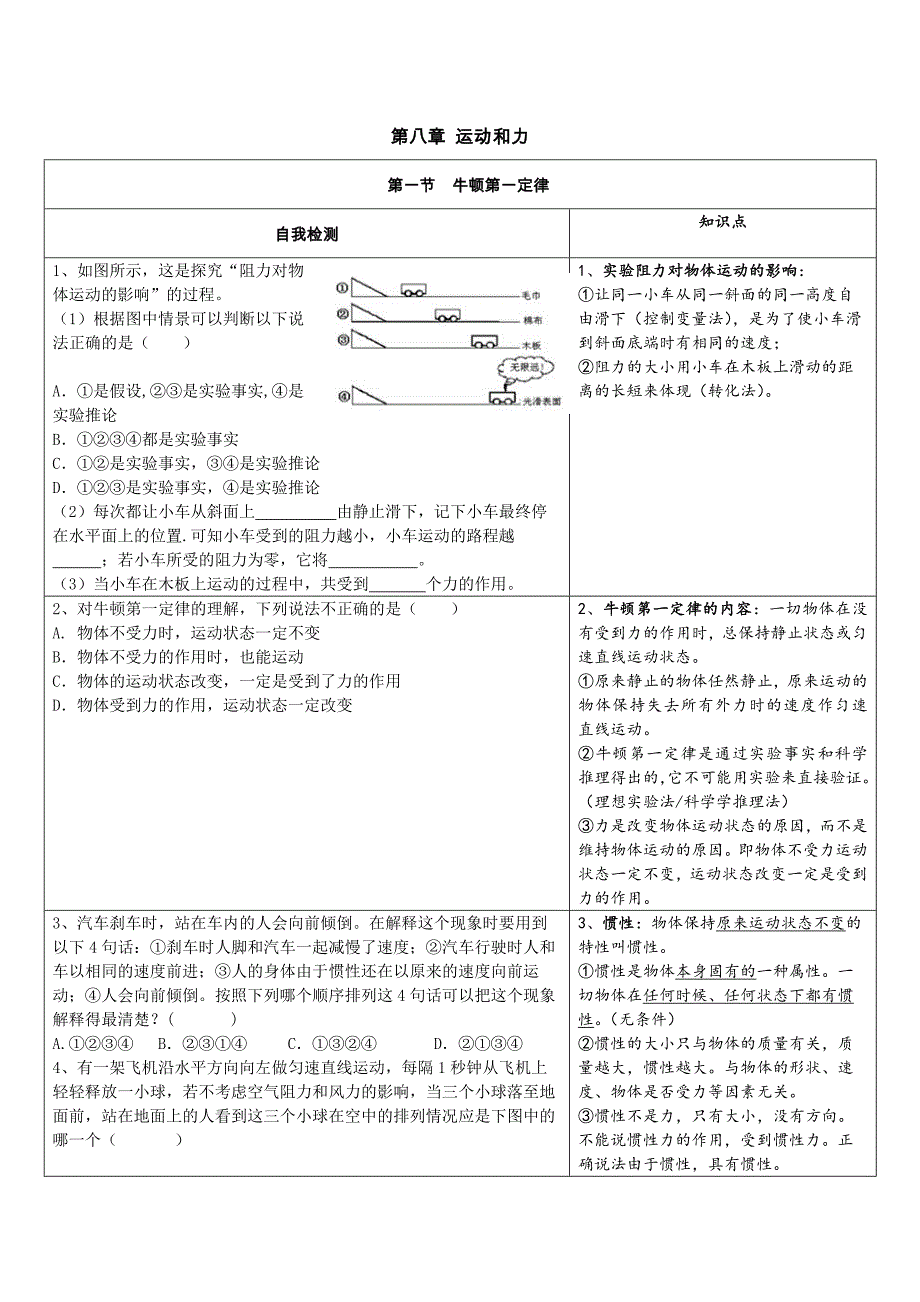 第八章运动和力知识点过关练习题_第1页