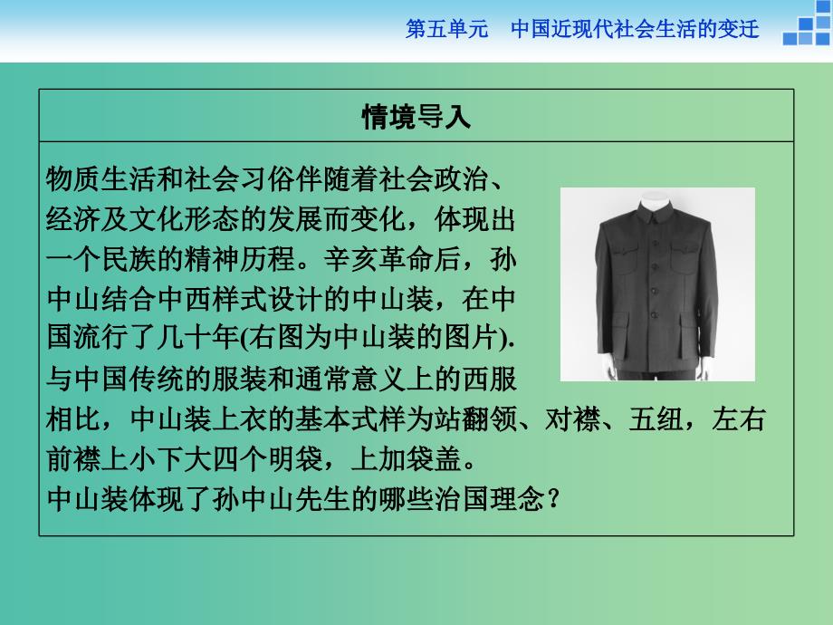 高中历史 第五单元 中国近现代社会生活的变迁 第14课 物质生活与习俗的变迁课件 新人教版必修2.ppt_第3页