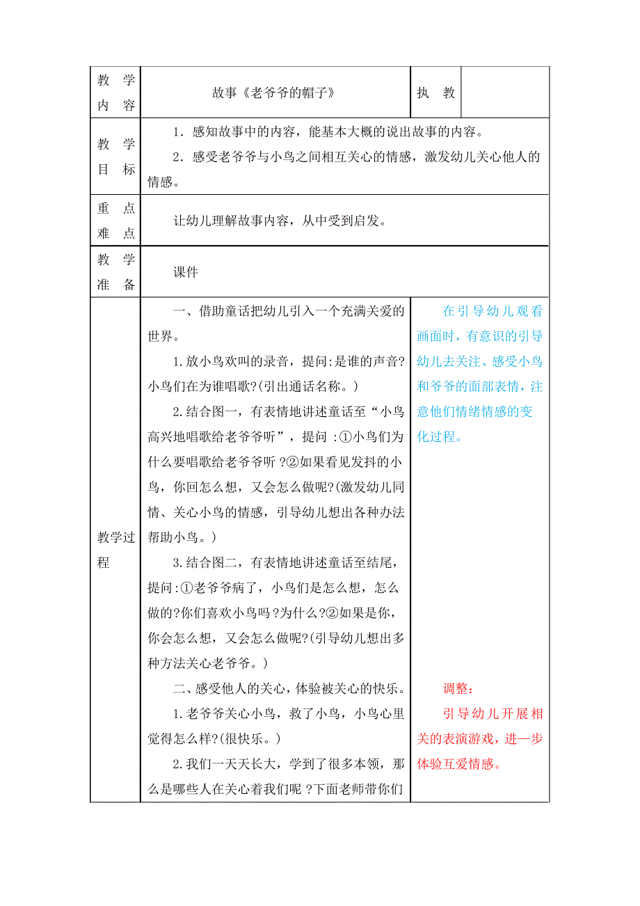 幼儿园语言教案《老爷爷的帽子》_第1页