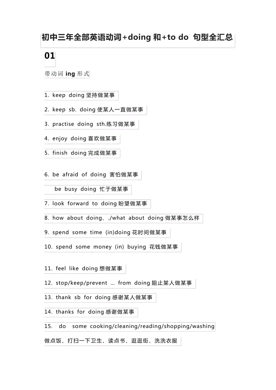 初中三年全部英语动词+doing和+todo句型全汇总30617_第1页