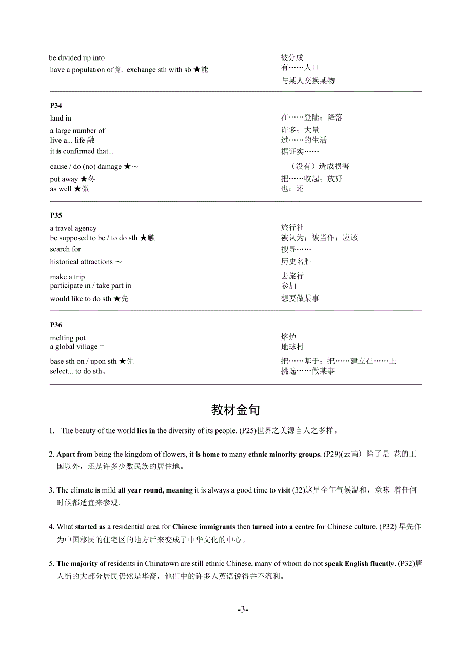 新人教必修三Unit 3词块和教材金句_第3页