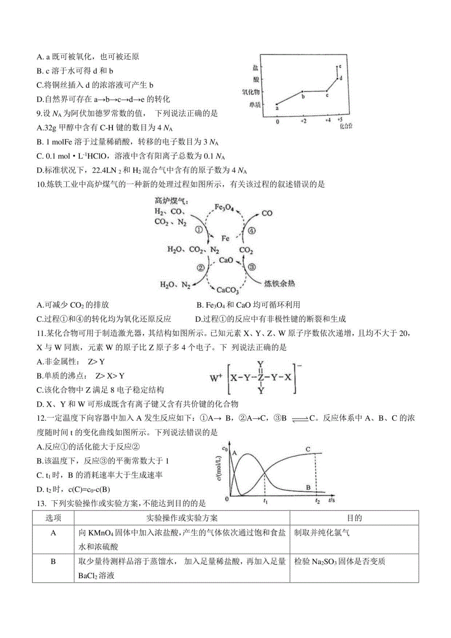 2022届高三一模考试化学试题_第2页