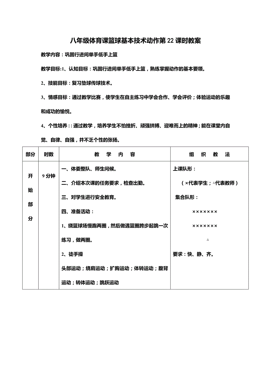 八年级体育课篮球基本技术动作第22课时教案_第1页