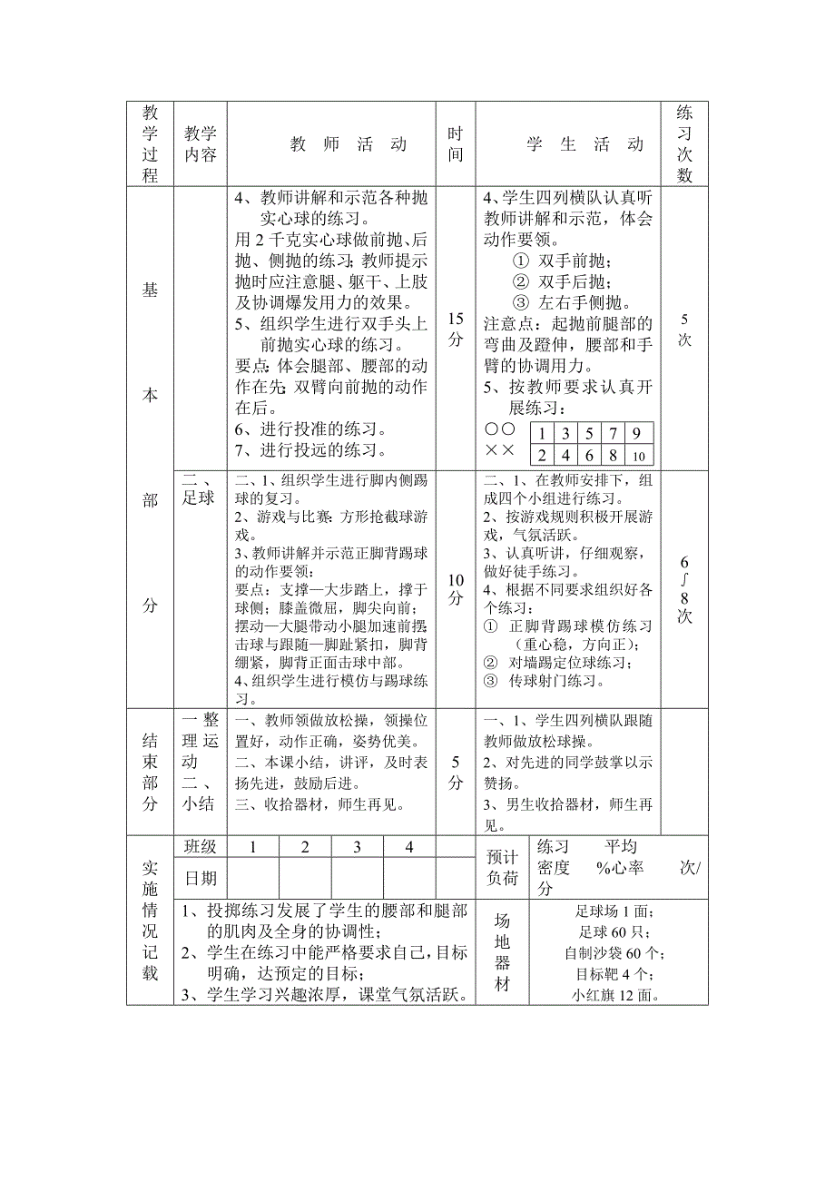 八年级第十周第一次课体育投掷双手头上向前抛掷实心球教案_第2页