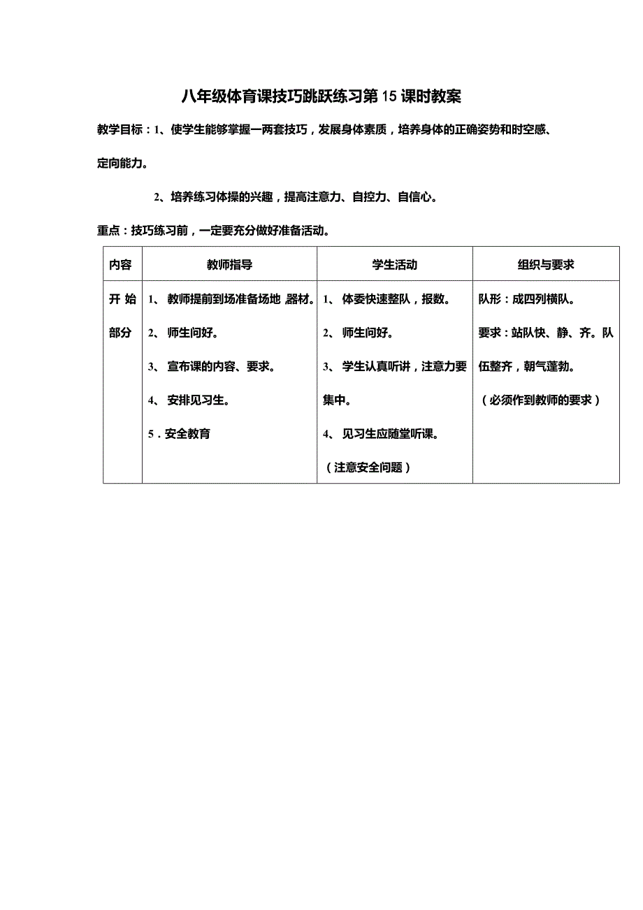 八年级体育课技巧跳跃练习第15课时教案_第1页