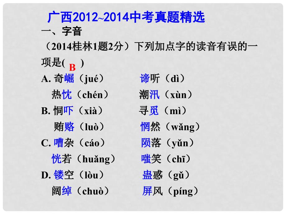 中考语文专题复习 第一部分 专题一 字音字形课件 语文版_第4页