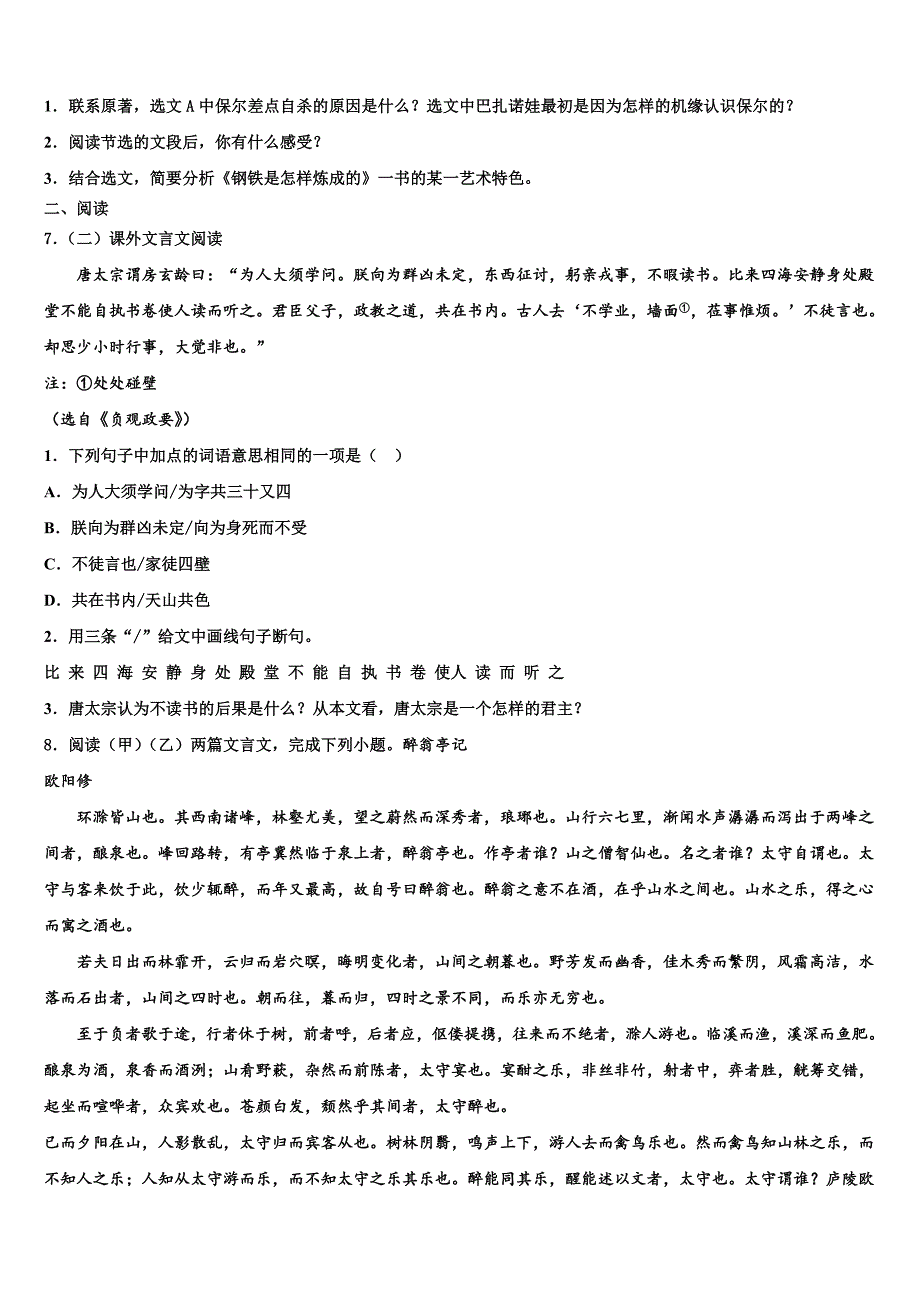 2022-2023学年安徽省滁州市南谯区市级名校中考语文最后冲刺浓缩精华卷含解析_第3页