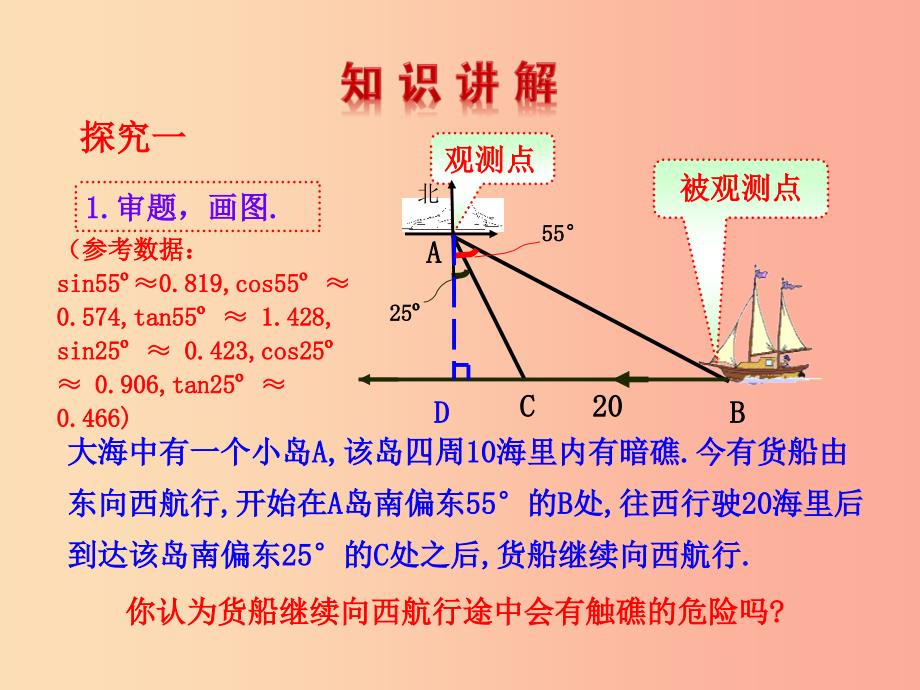 2019版九年级数学下册 第一章 直角三角形的边角关系 5 三角函数的应用教学课件（新版）北师大版.ppt_第4页