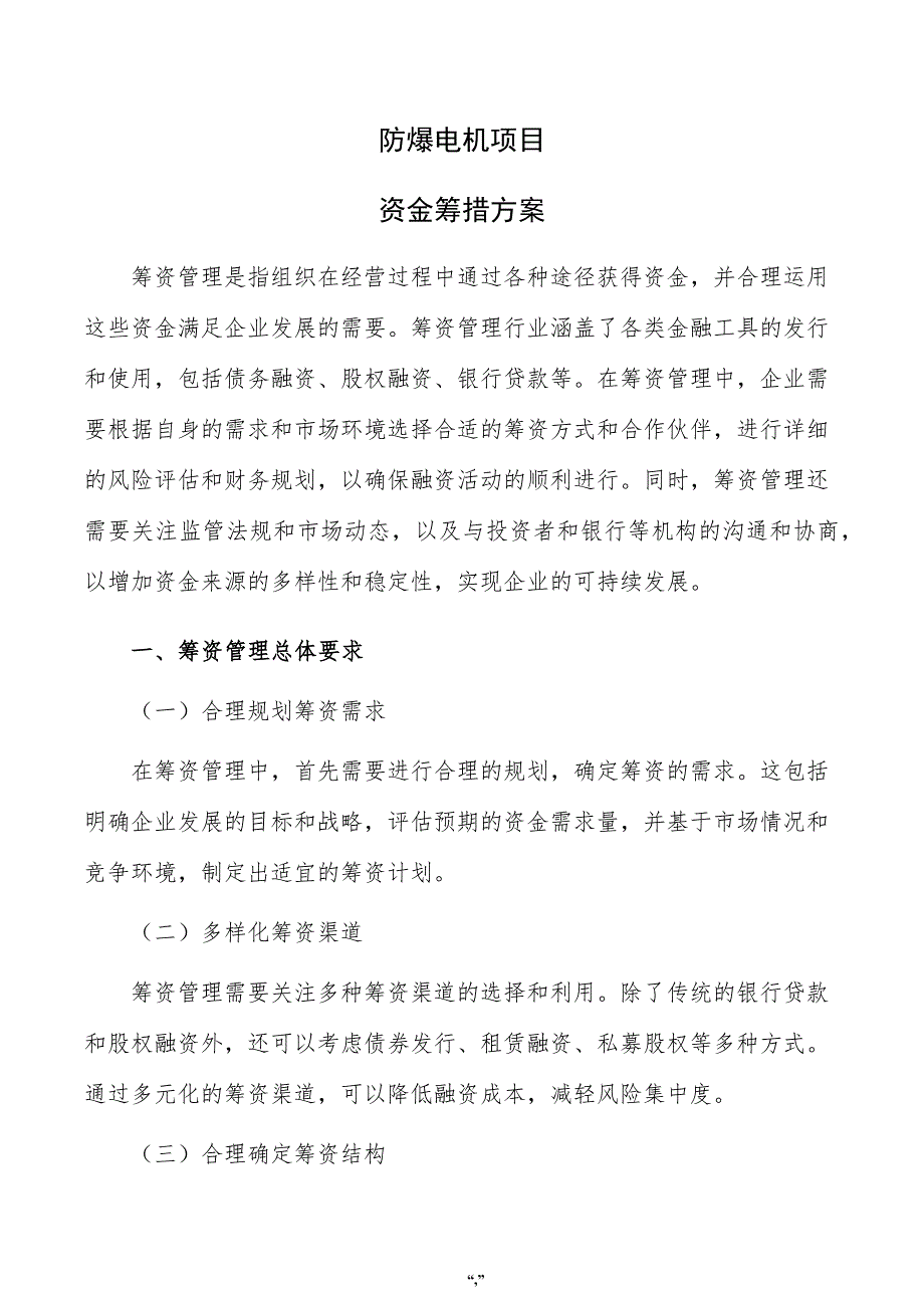 防爆电机项目资金筹措方案（模板）_第1页