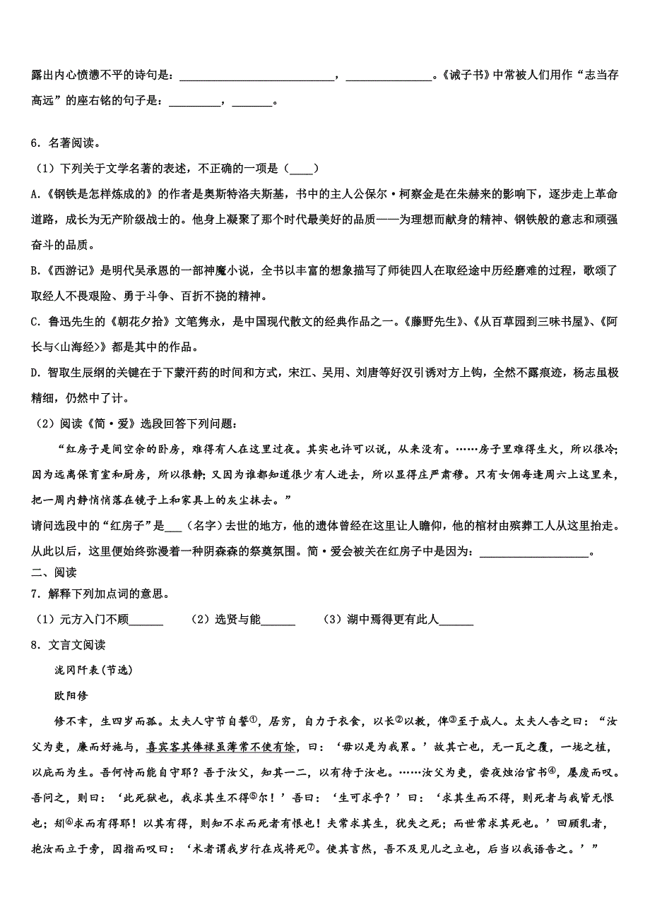 2022-2023学年广州省惠阳市惠城区重点名校中考语文考试模拟冲刺卷含解析_第2页