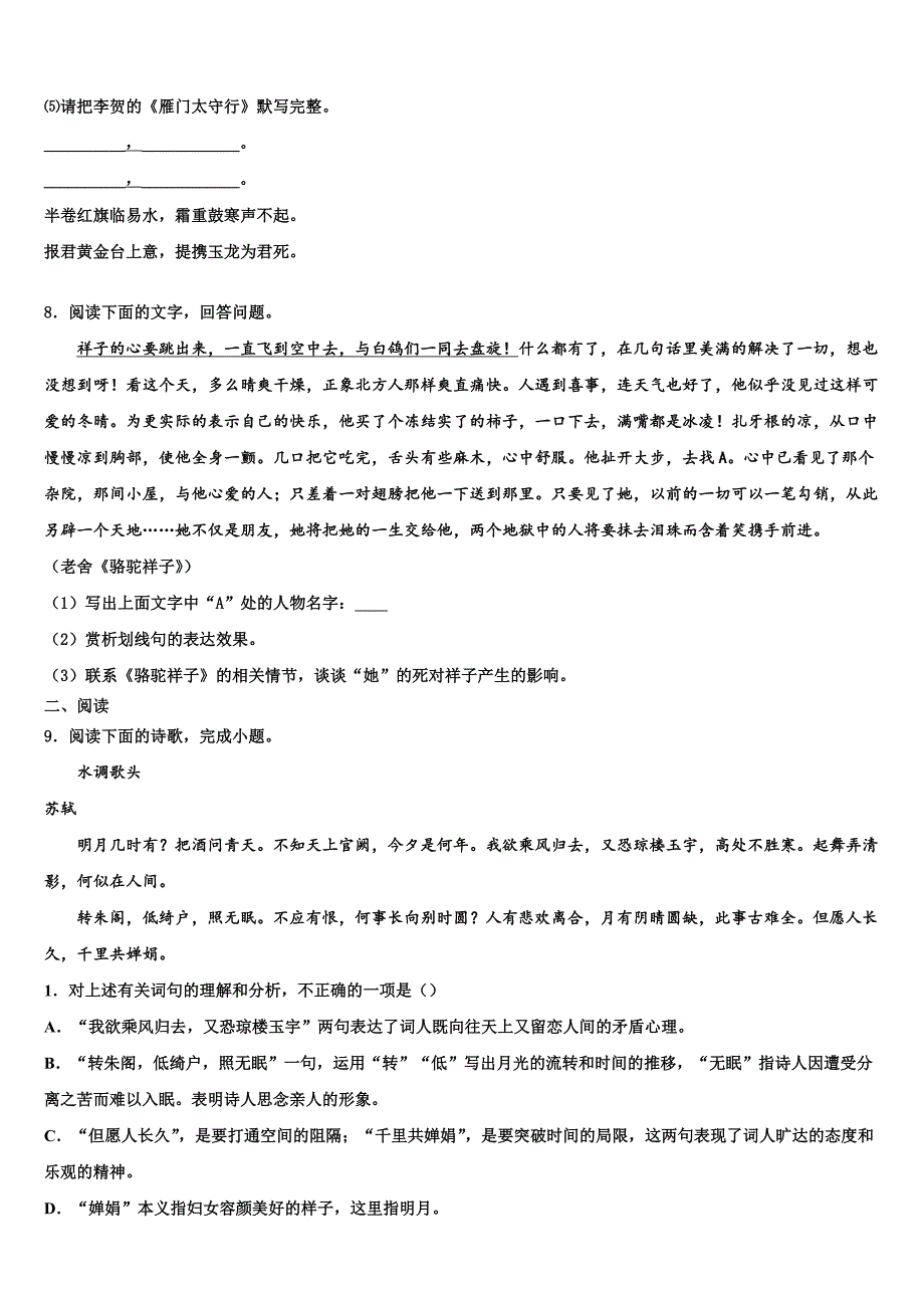 2022-2023学年广西崇左市龙州县中考语文考试模拟冲刺卷含解析_第4页