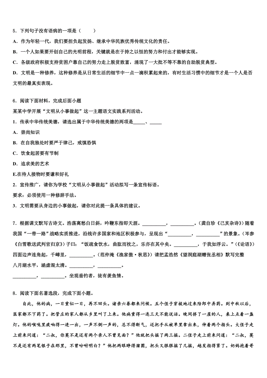 2022-2023学年贵州省（黔东南黔南黔西南）达标名校中考语文最后一模试卷含解析_第2页