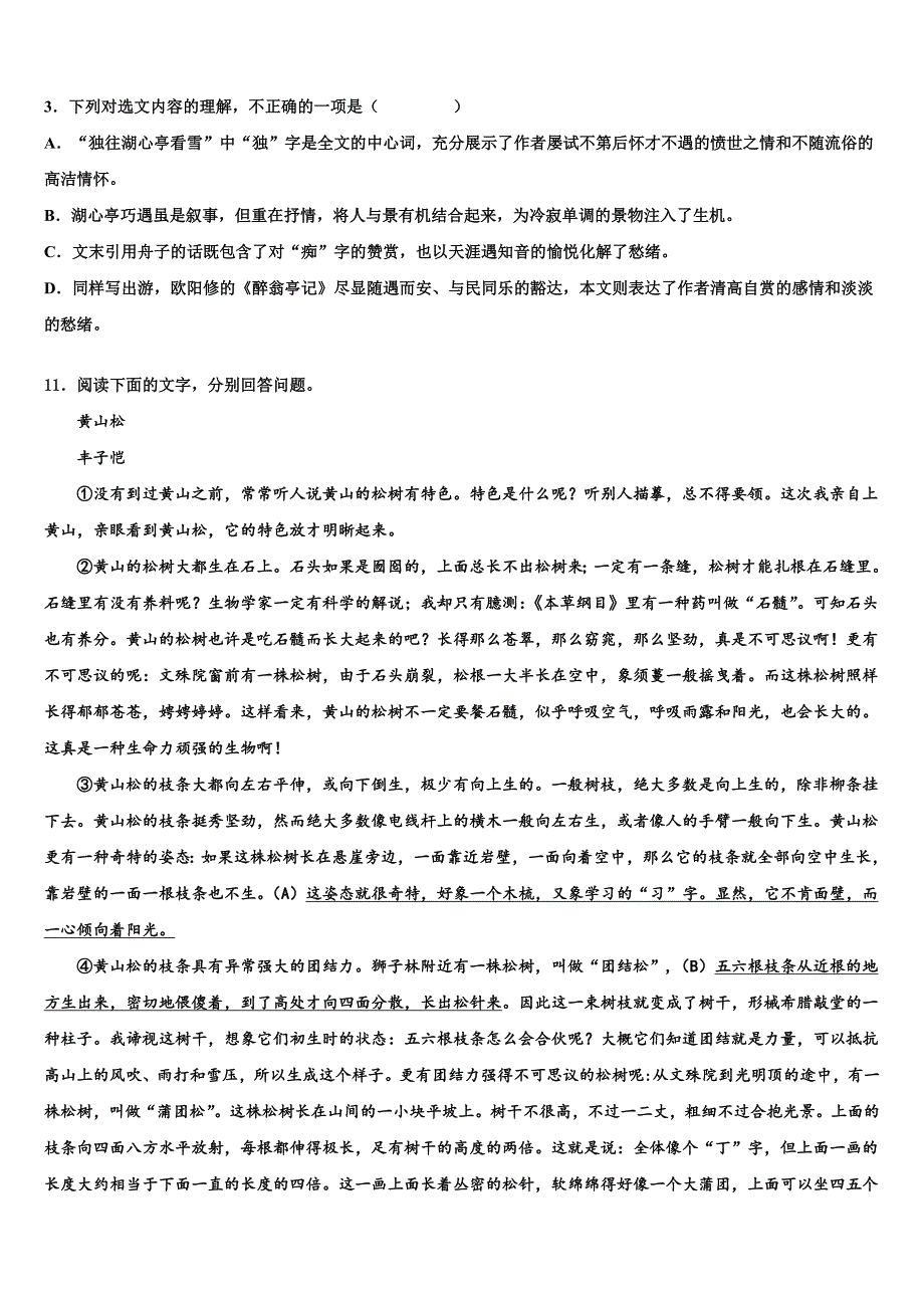 2022-2023学年贵州省（黔东南黔南黔西南）达标名校中考语文最后一模试卷含解析_第4页