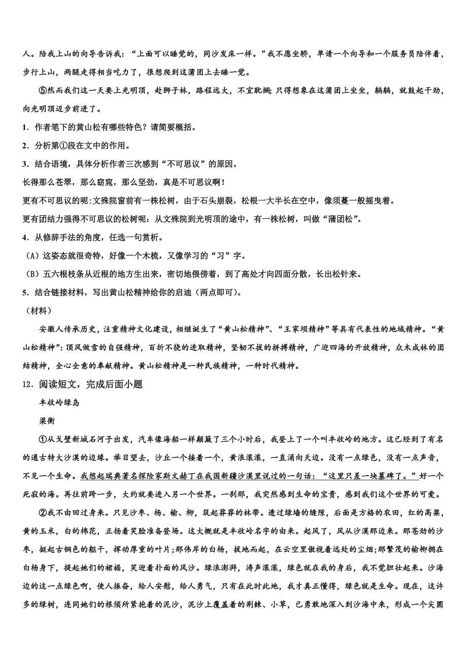 2022-2023学年贵州省（黔东南黔南黔西南）达标名校中考语文最后一模试卷含解析_第5页