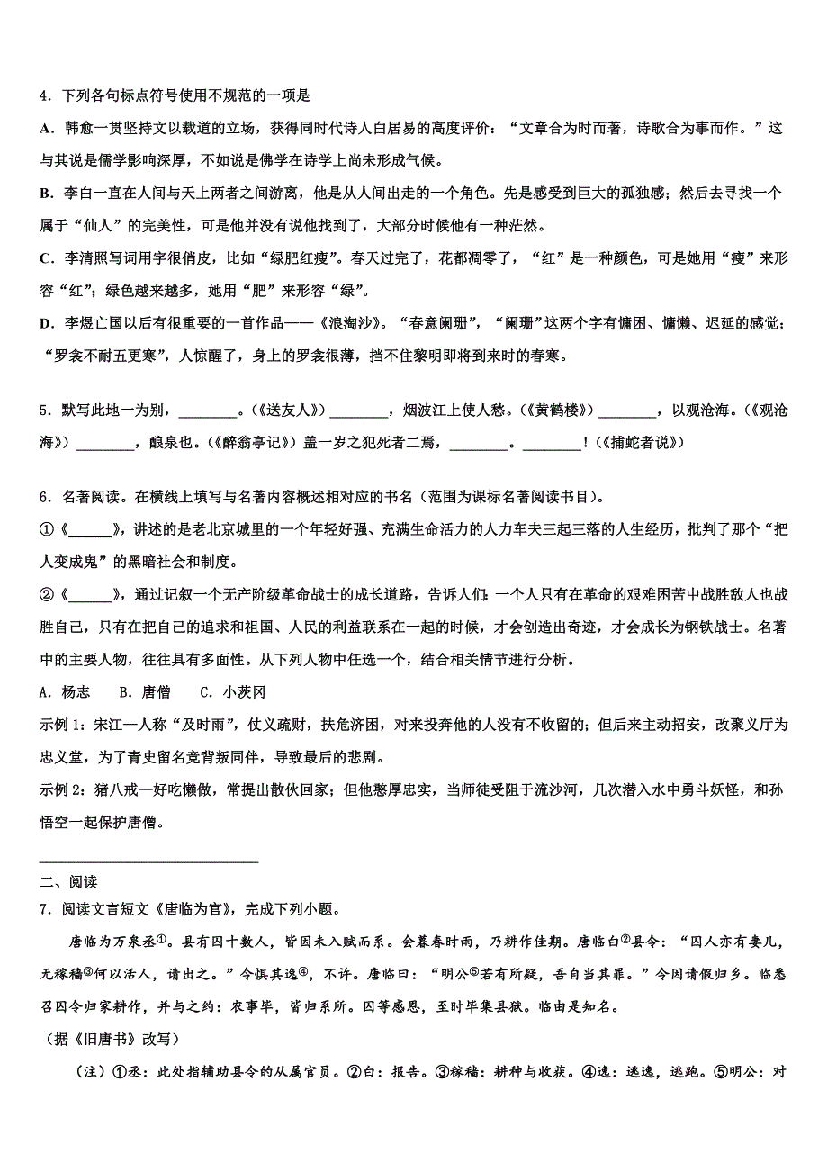 2022-2023学年广西钦州市钦州港经济技术开发区达标名校中考三模语文试题含解析_第2页