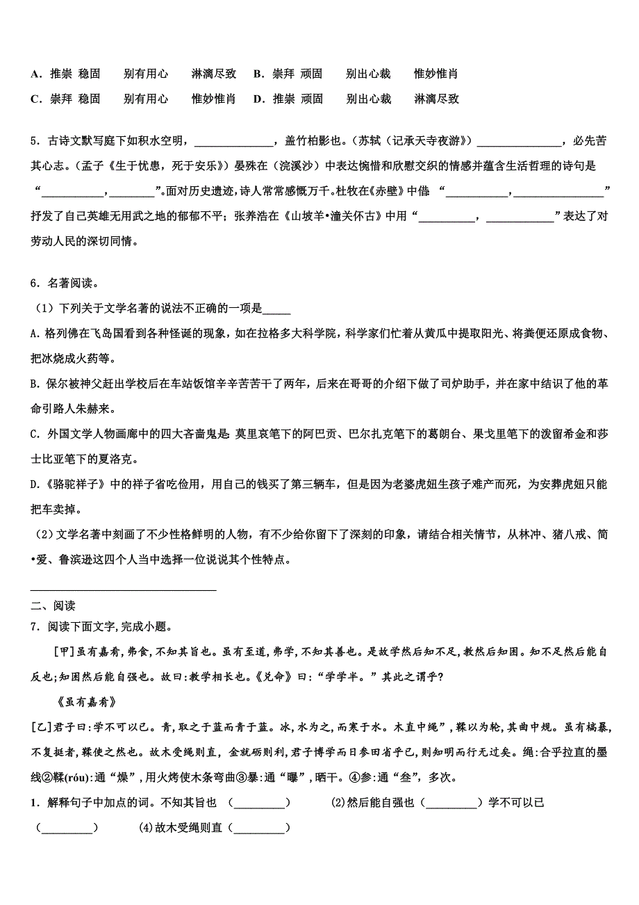 2022-2023学年广东省河源市名校中考语文对点突破模拟试卷含解析_第2页