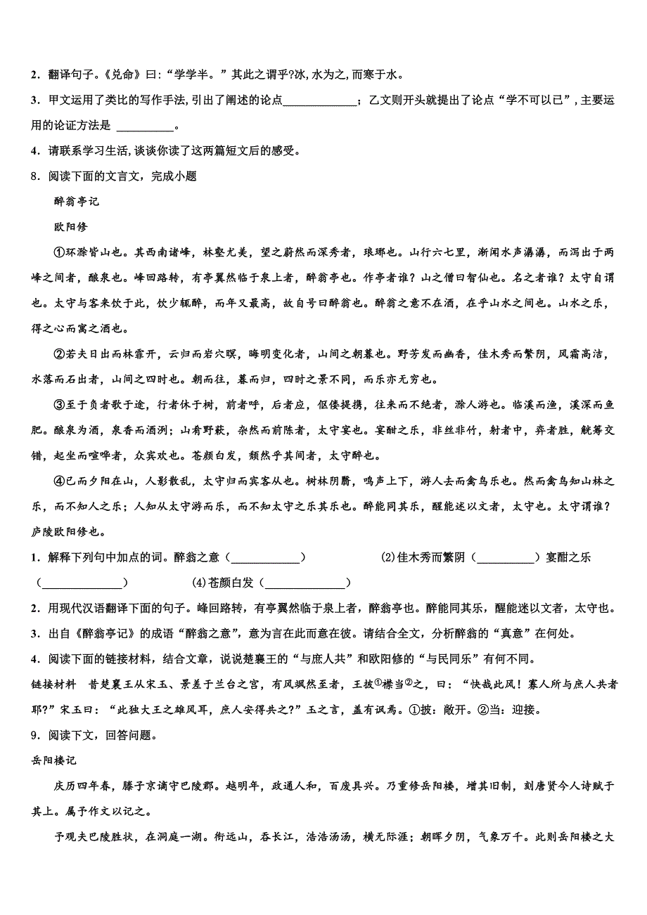 2022-2023学年广东省河源市名校中考语文对点突破模拟试卷含解析_第3页