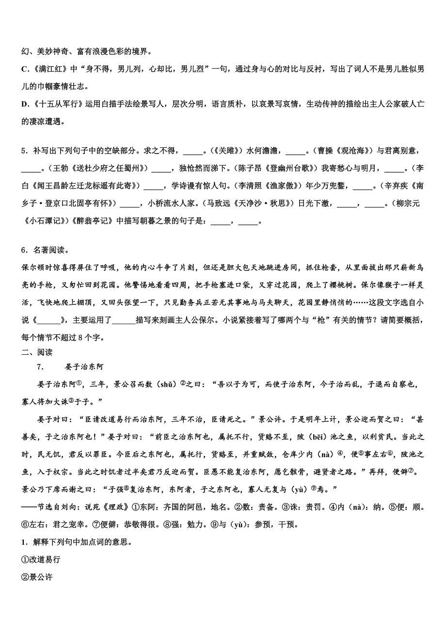 2022-2023学年贵州省贵州铜仁伟才校中考二模语文试题含解析_第2页