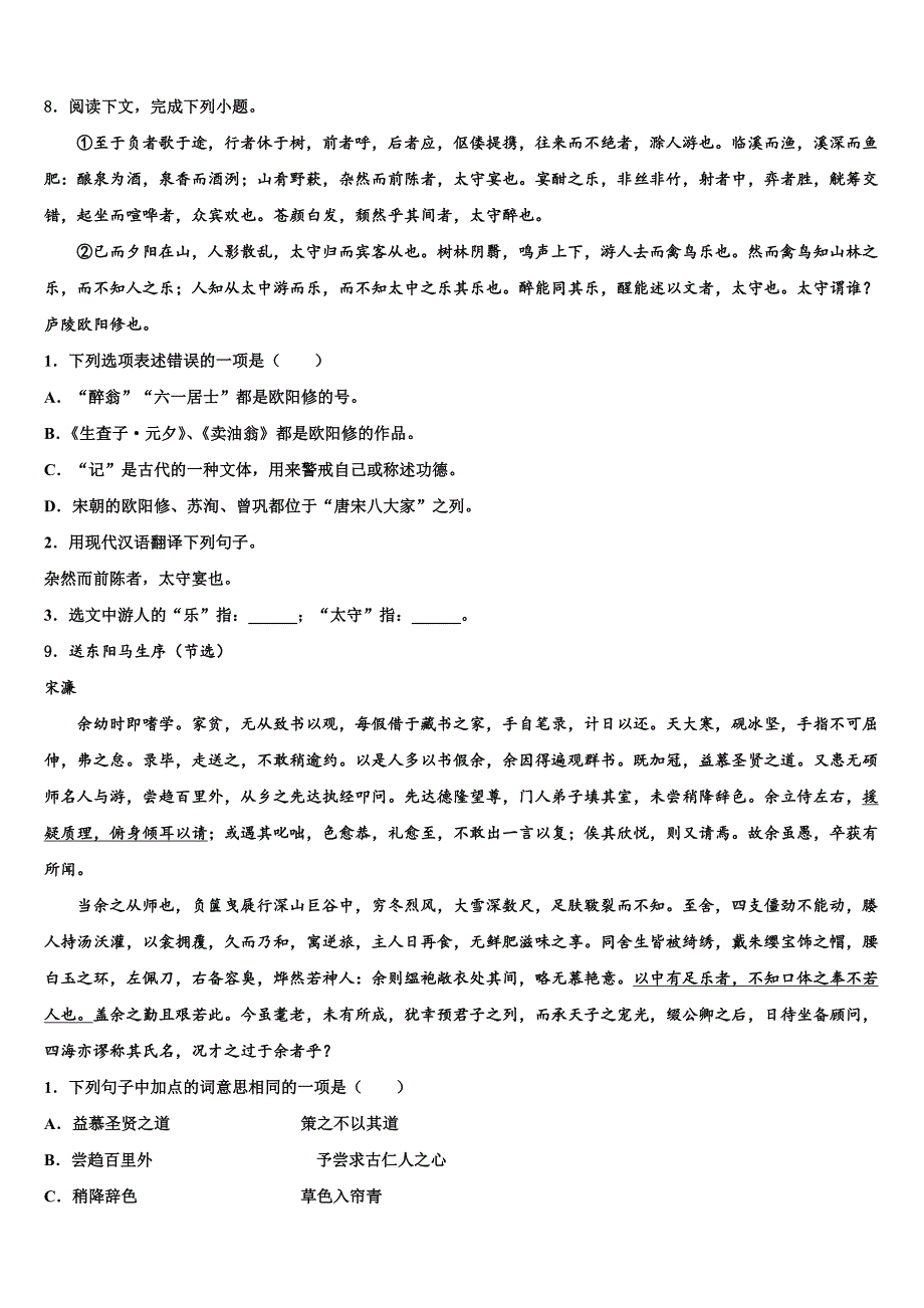 2022-2023学年贵州省贵安新区民族中学中考语文考试模拟冲刺卷含解析_第3页