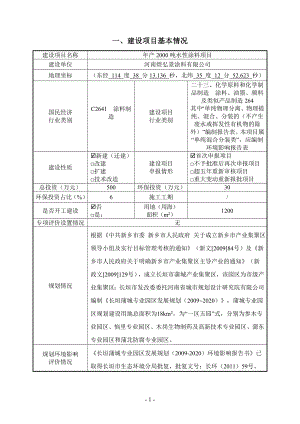 年产2000吨水性涂料项目环评影响报告