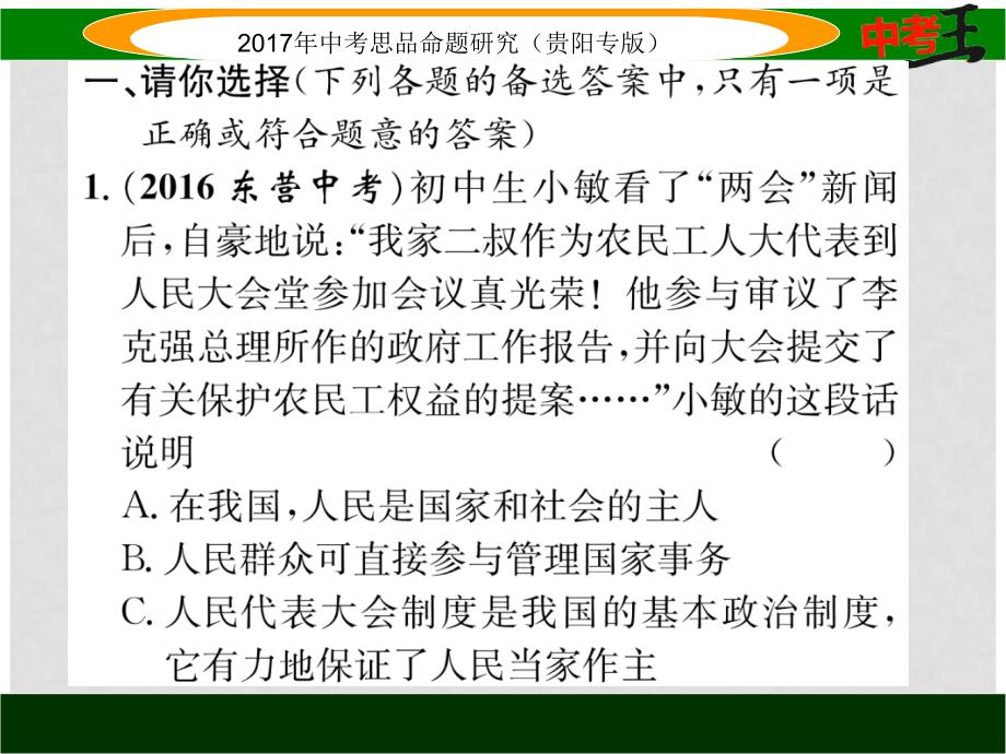 中考政治总复习 第三单元 融入社会 肩负使命（第8课时 人民当家作主的法治国家）精练课件_第2页