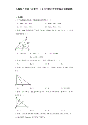 人教版八年级上册数学11.1与三角形有关的线段 课时训练