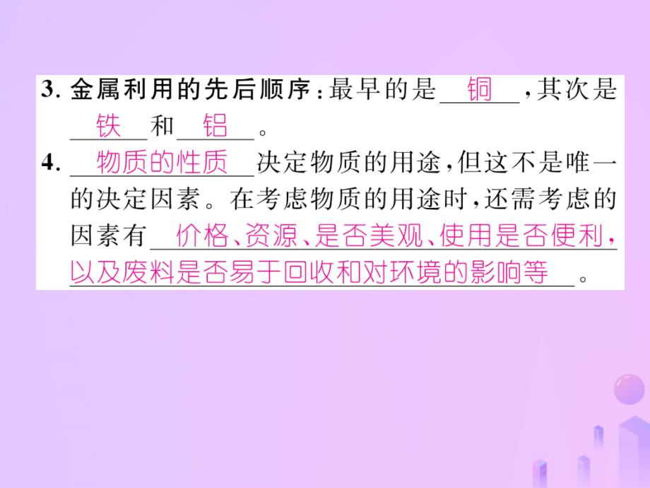 2022-2023学年九年级化学下册 第8单元 金属和金属材料 课题1 金属材料 第1课时 几种重要的金属作业优质课件 （新版）新人教版_第3页