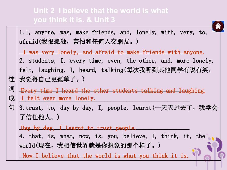 2019年春八年级英语下册 Module 9 Friendship Unit 2 I believe that the world is what you think it is &amp;amp; Unit 3课件 （新版）外研版_第4页