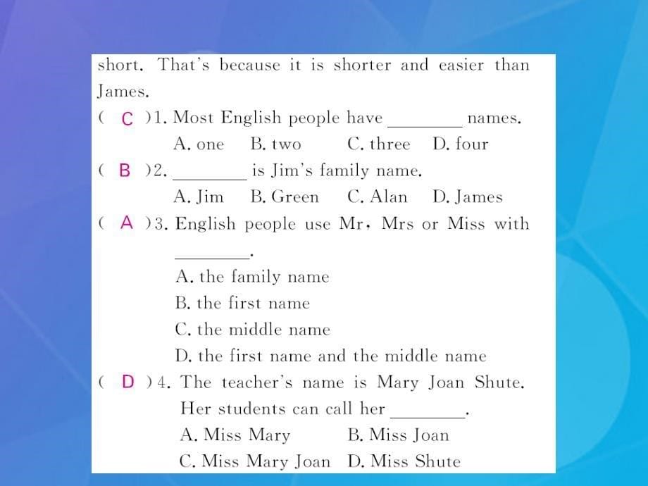 jwa2023年秋七年级英语上册 Module 1 My classmates阅读拓展课件 （新版）外研版_第5页