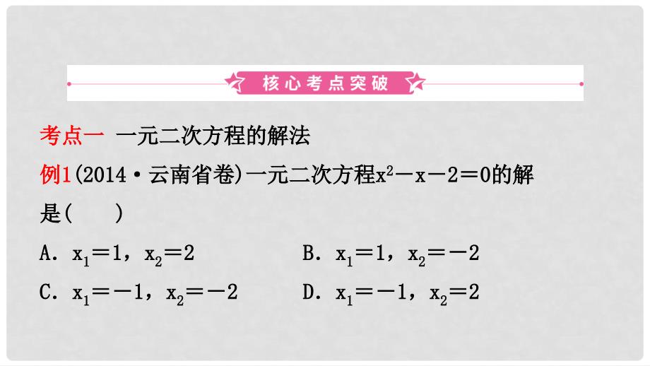 云南省中考数学总复习 第二章 方程（组）与不等式（组）第二节 一元二次方程课件_第2页