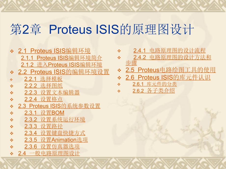 Proteus教程电子线路设计制版与仿真第2章ProteusISIS的原理图设计_第1页