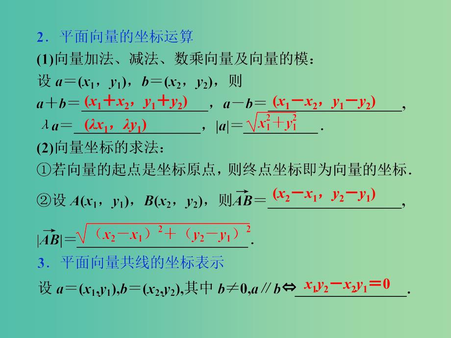 高考数学一轮复习 第四章 第2讲 平面向量基本定理及坐标表示课件 文.ppt_第3页