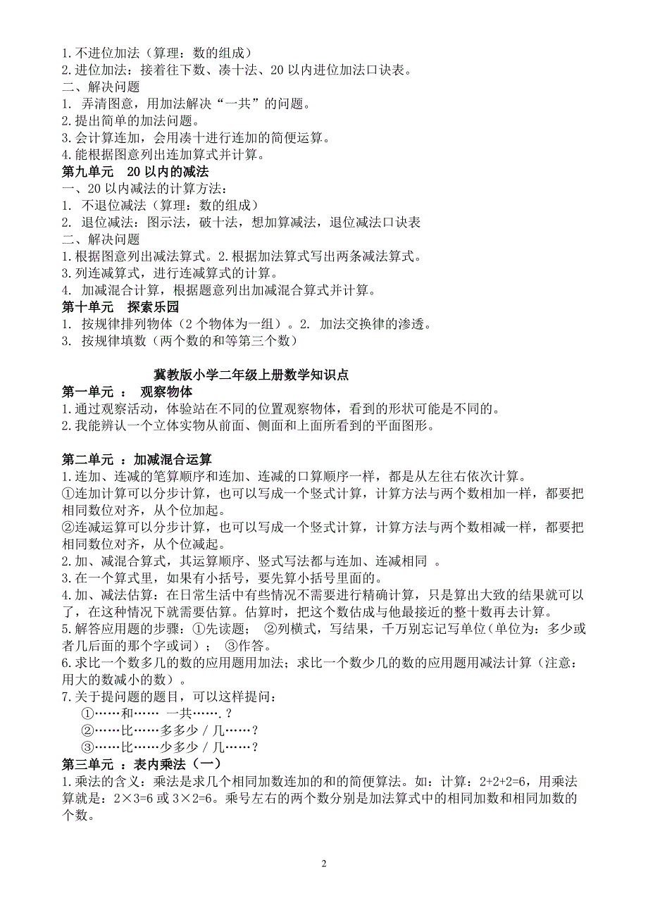 冀教版小学1-6年级上册数学知识点归纳_第2页