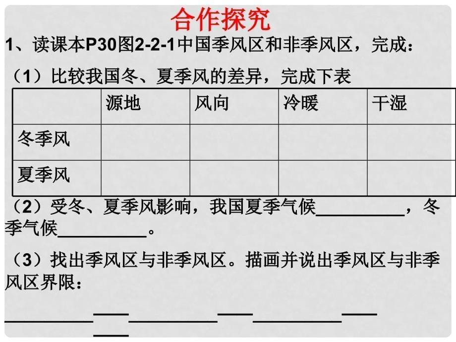 八年级地理上册 第二章 第二节 气候基本特（第1课时 季风气候显著）课件 （新版）商务星球版_第5页