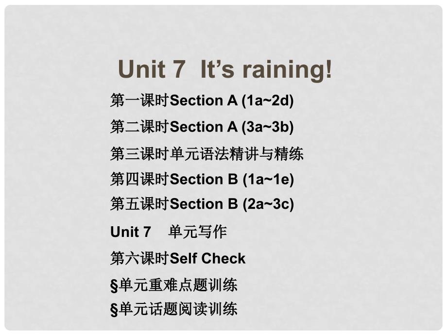 七年级英语下册 随堂特训 Unit 7 It’s raining课件 （新版）人教新目标版_第1页