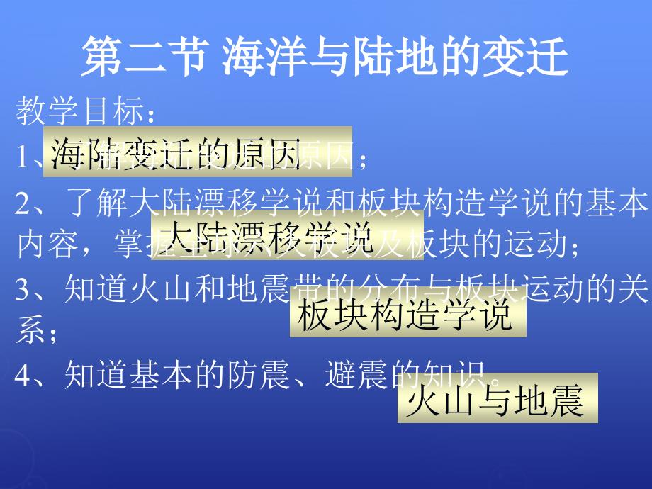 黑龙江省双城市杏山镇中学七年级地理上册第3章第2节海洋与陆地的变迁第1课时课件粤教版_第2页