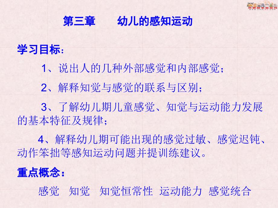 《幼儿心理学》课件第三章幼儿的感知运动.ppt_第1页