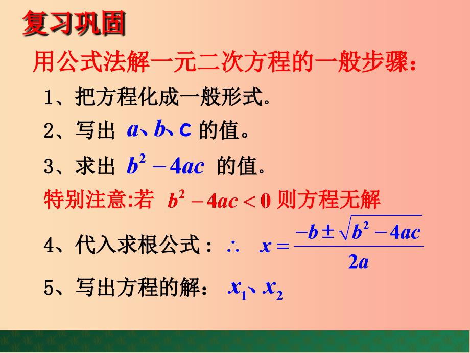 九年级数学上册 第4章 一元二次方程 4.3 用公式法解一元二次方程（第2课时）课件 （新版）青岛版.ppt_第3页