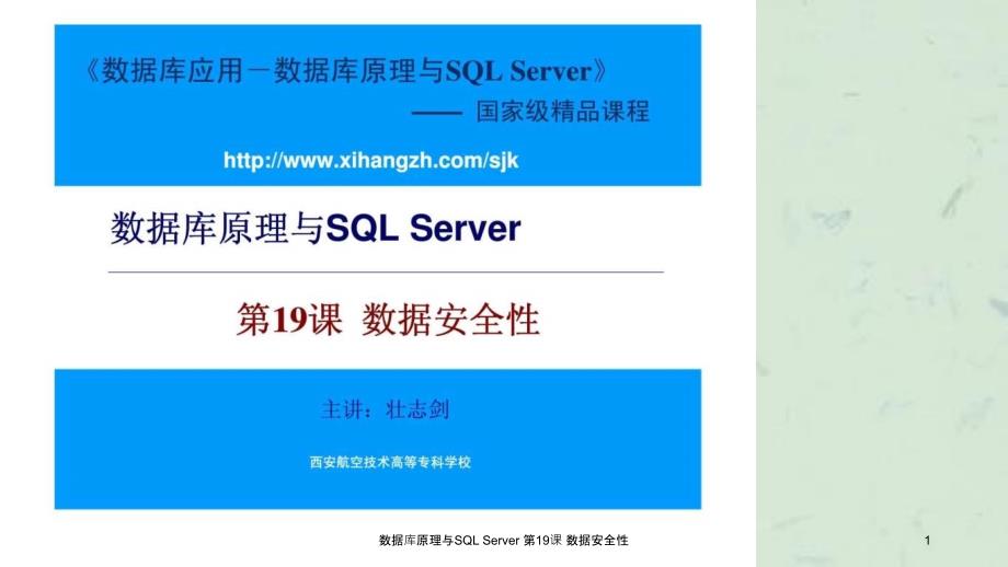 数据库原理与SQLServer第19课数据安全性课件_第1页