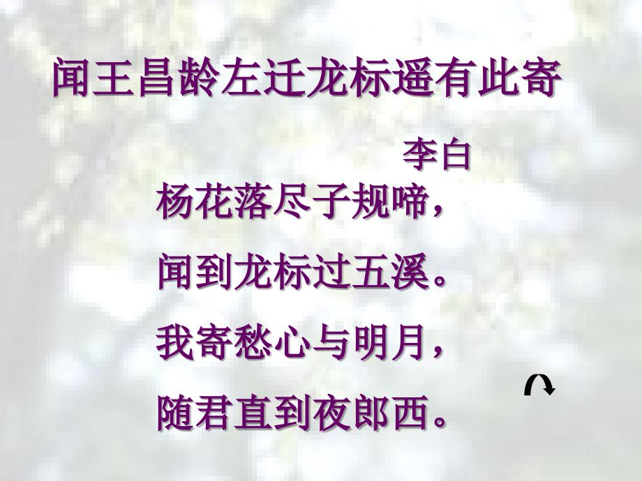 苏教八下论诗、闻王昌龄左迁龙标遥有此寄、渡门送别、登飞来峰ppt课件_第1页