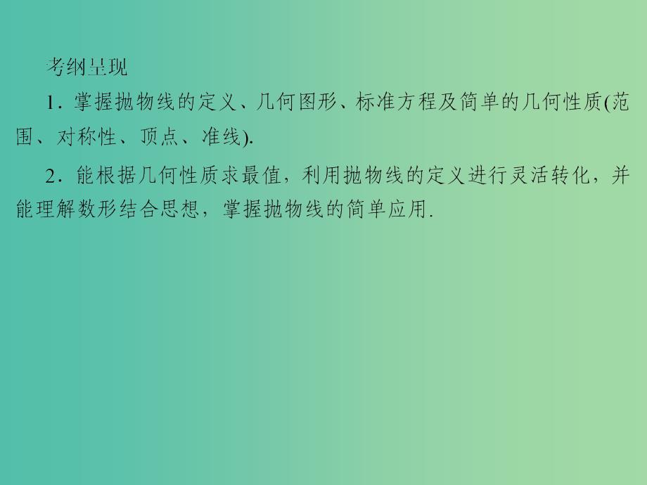 2020届高考数学一轮复习 第9章 平面解析几何 第45节 抛物线课件 文.ppt_第2页