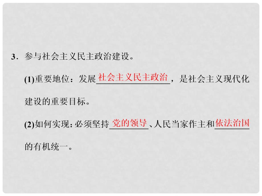 高中政治 第一单元 公民的政治生活 第一课 生活在人民当家作主的国家 第三框 政治生活：自觉参与课件 新人教版必修2_第2页