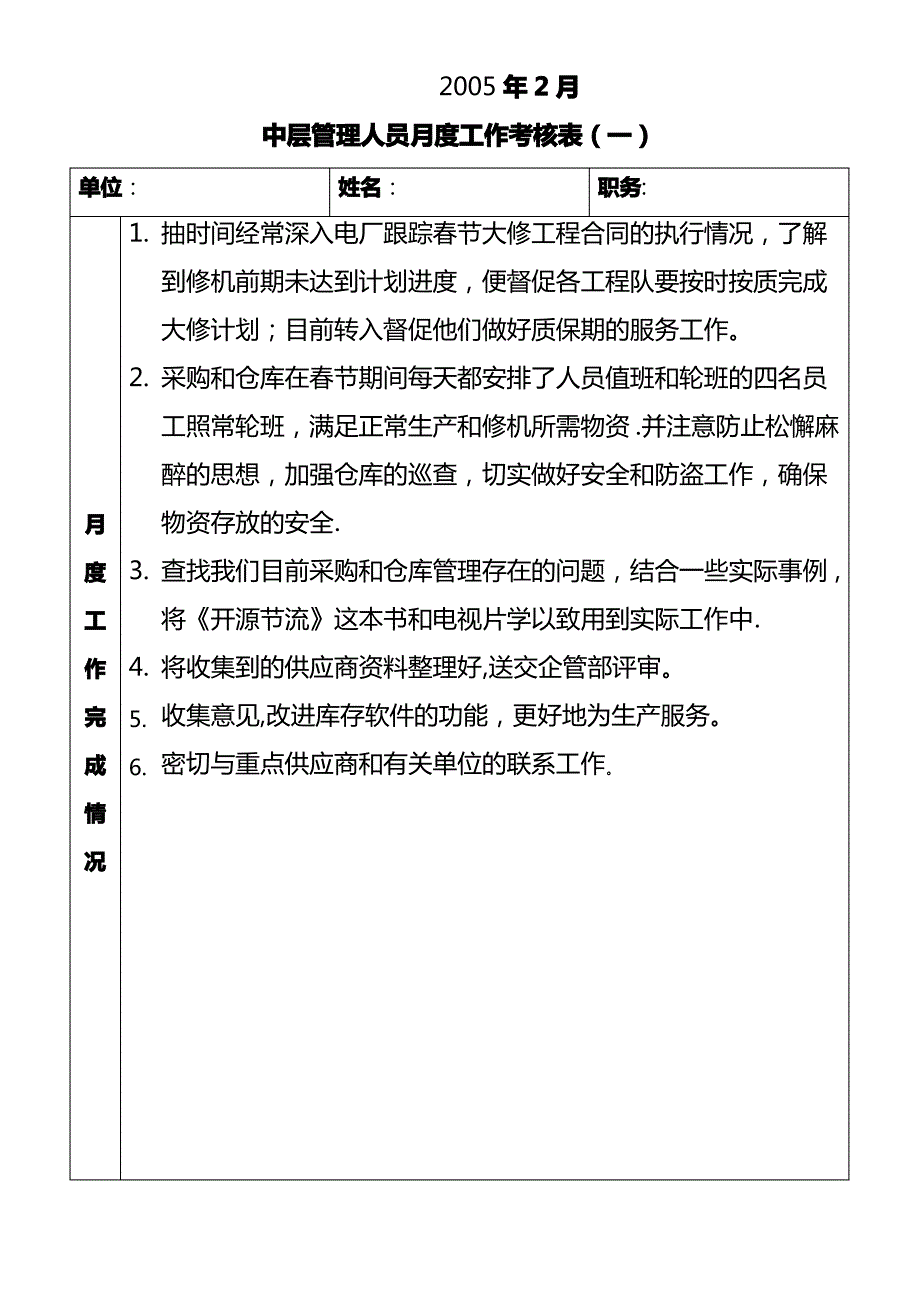 中层管理人员月度工作考核表_第1页