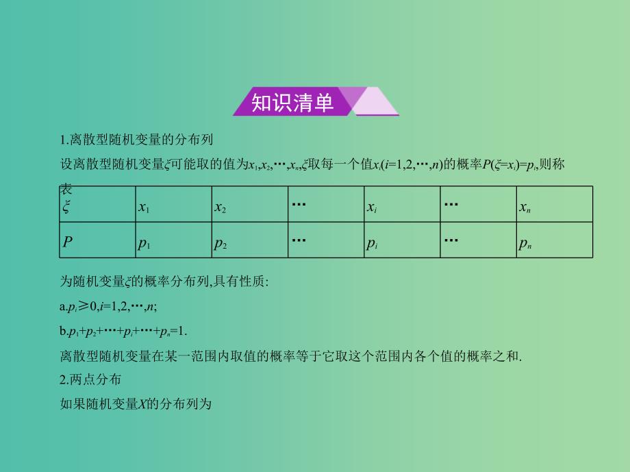 高考数学一轮总复习第十二章概率与统计12.4离散型随机变量及其分布列均值与方差课件理新人教B版.ppt_第2页