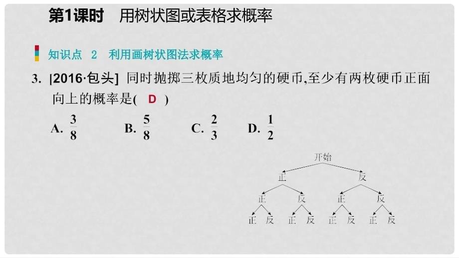 九年级数学上册 第三章 概率的进一步认识 1 用树状图或表格求概率 第1课时 用树状图或表格求概率习题课件 （新版）北师大版_第5页