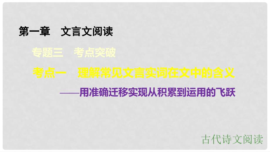 高考语文大一轮总复习 古代诗文阅读 第1章文言文阅读 专题3考点突破 考点1理解常见文言实词在文中的含义课件 新人教版_第1页