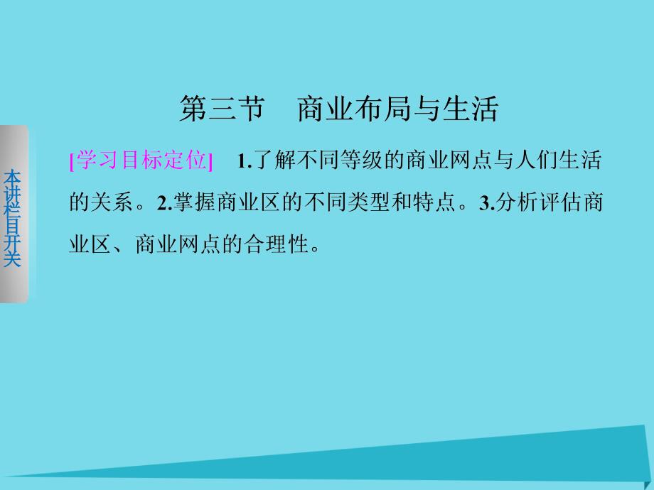 地理 第四章 城乡建设与生活环境 4.3 商业布局与生活 中图版选修4_第1页